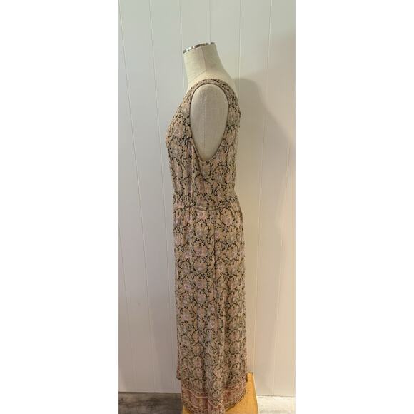 Lucky Brand Boho Floral Maxi Dress L Large Beige Pink Sleeveless Pockets - Picture 9 of 10